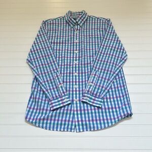 Vineyard Vines Blue, Pink, and Green Checkered Button Down Boys 16